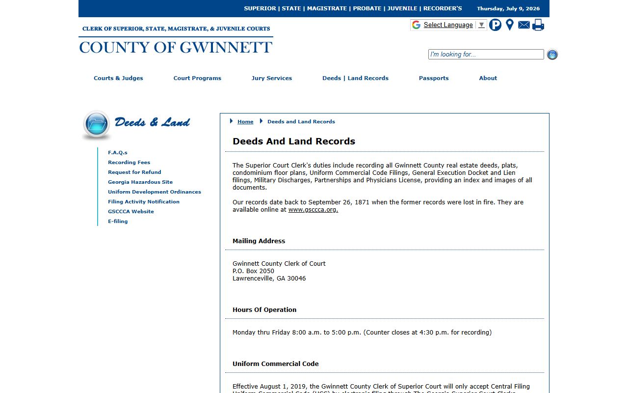 Gwinnett County Clerk of Court land records back to September 26 1871