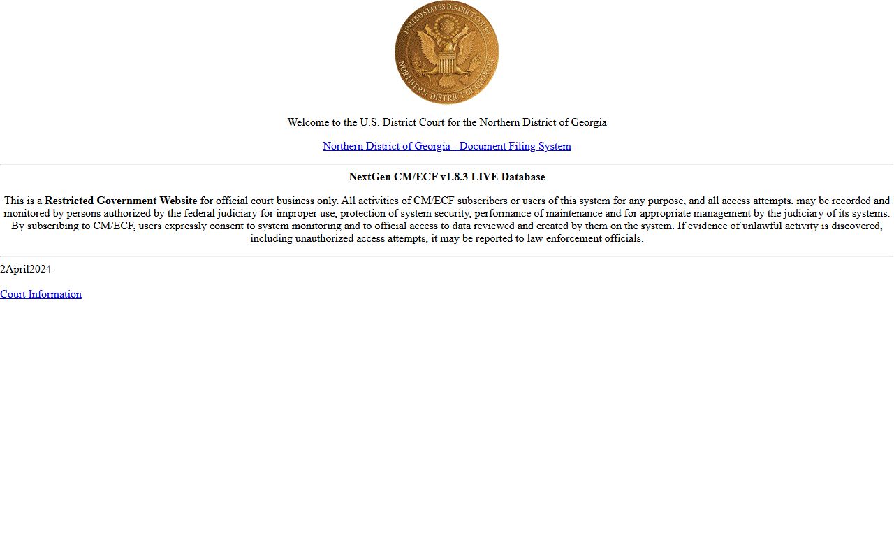 Gwinnett County court dockets Northern District CM ECF login