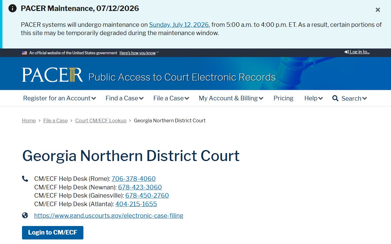 Gwinnett County court dockets PACER Northern District lookup