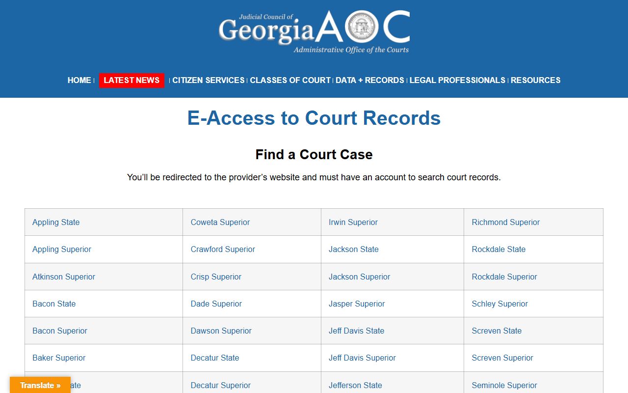 Gwinnett County court records Georgia e-access page