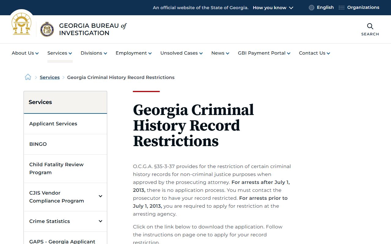 Gwinnett County criminal court records GBI record restriction page