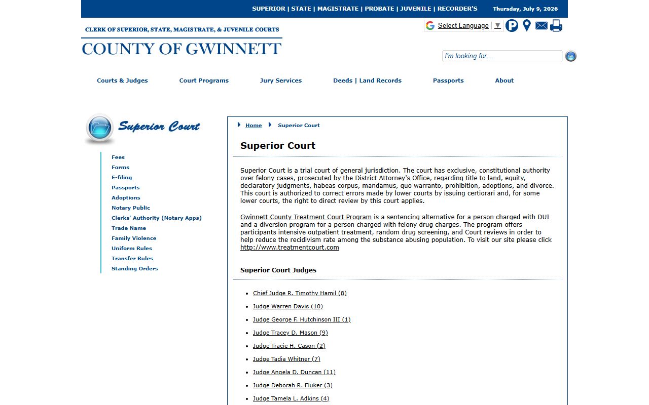 Gwinnett County Superior Court records page