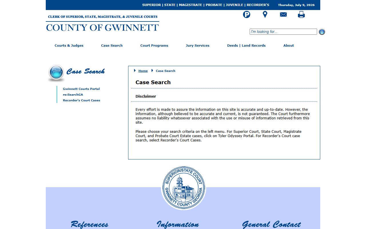 Gwinnett County court records official case search landing page