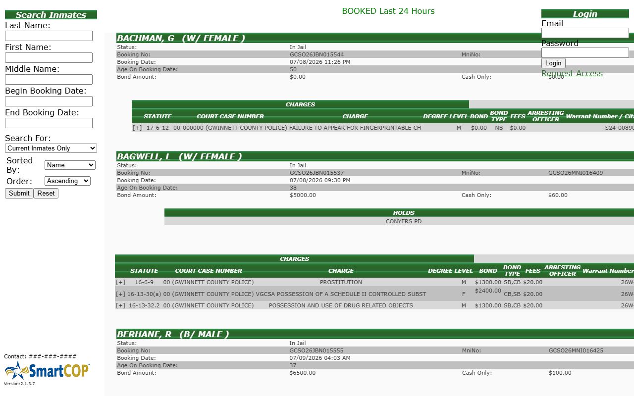 Gwinnett County inmate search JAIL View roster fields