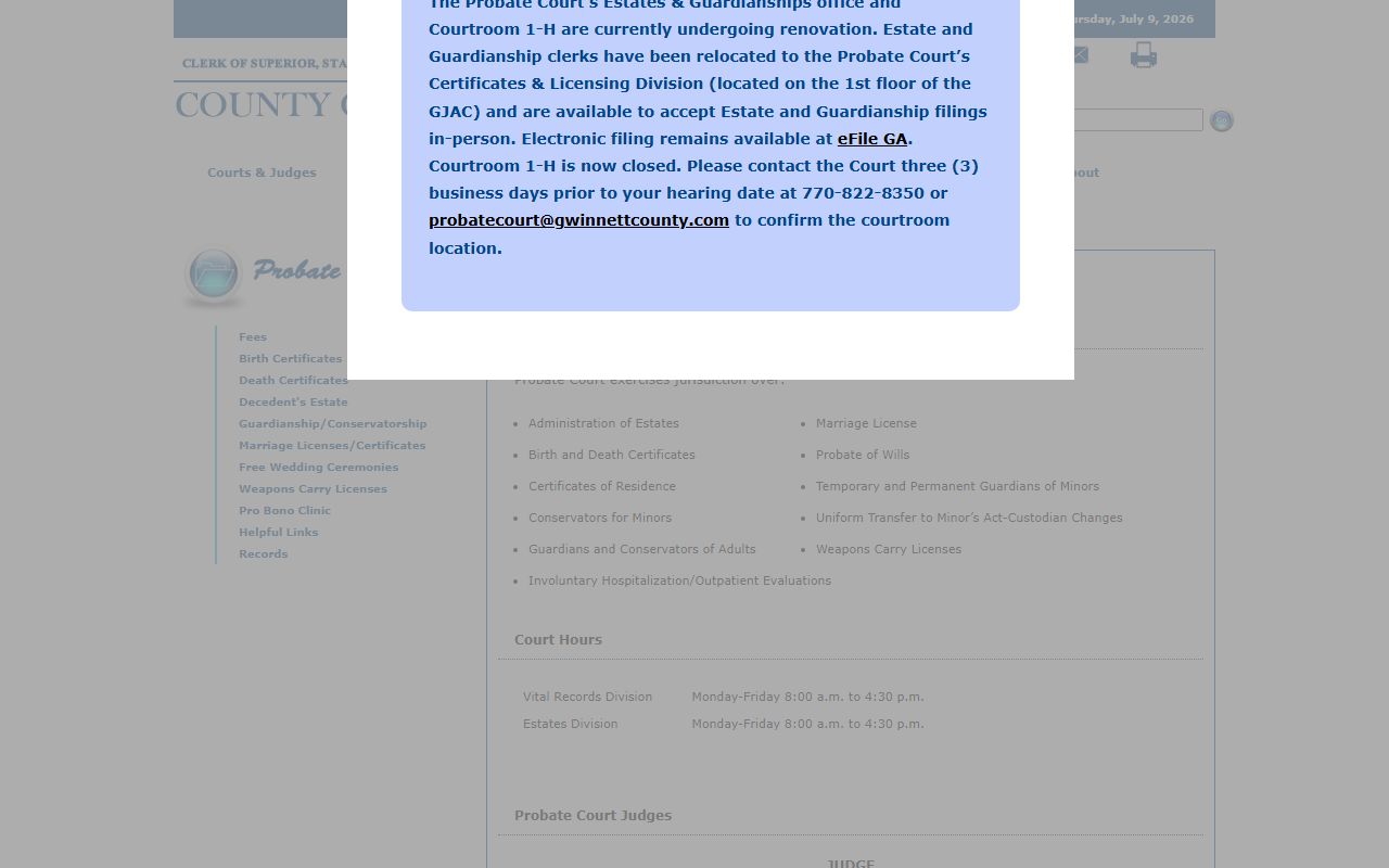 Gwinnett County probate records Probate Court official page